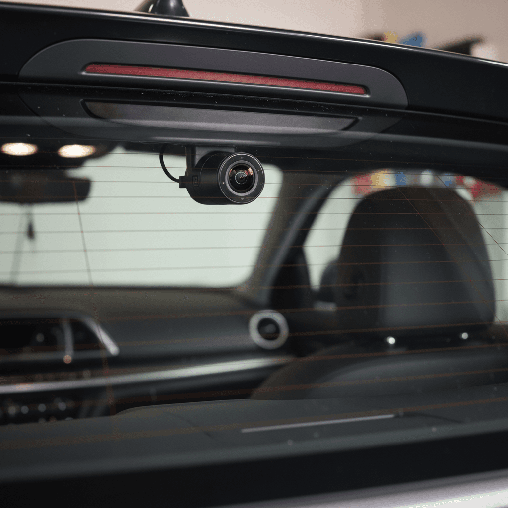 Rear dash camera installation with cable hidden in headliner