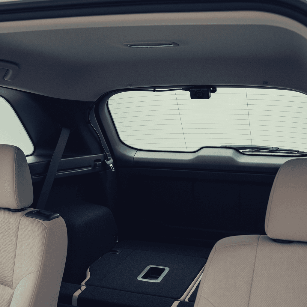 Rear dash camera installation with hidden wire routing inside vehicle